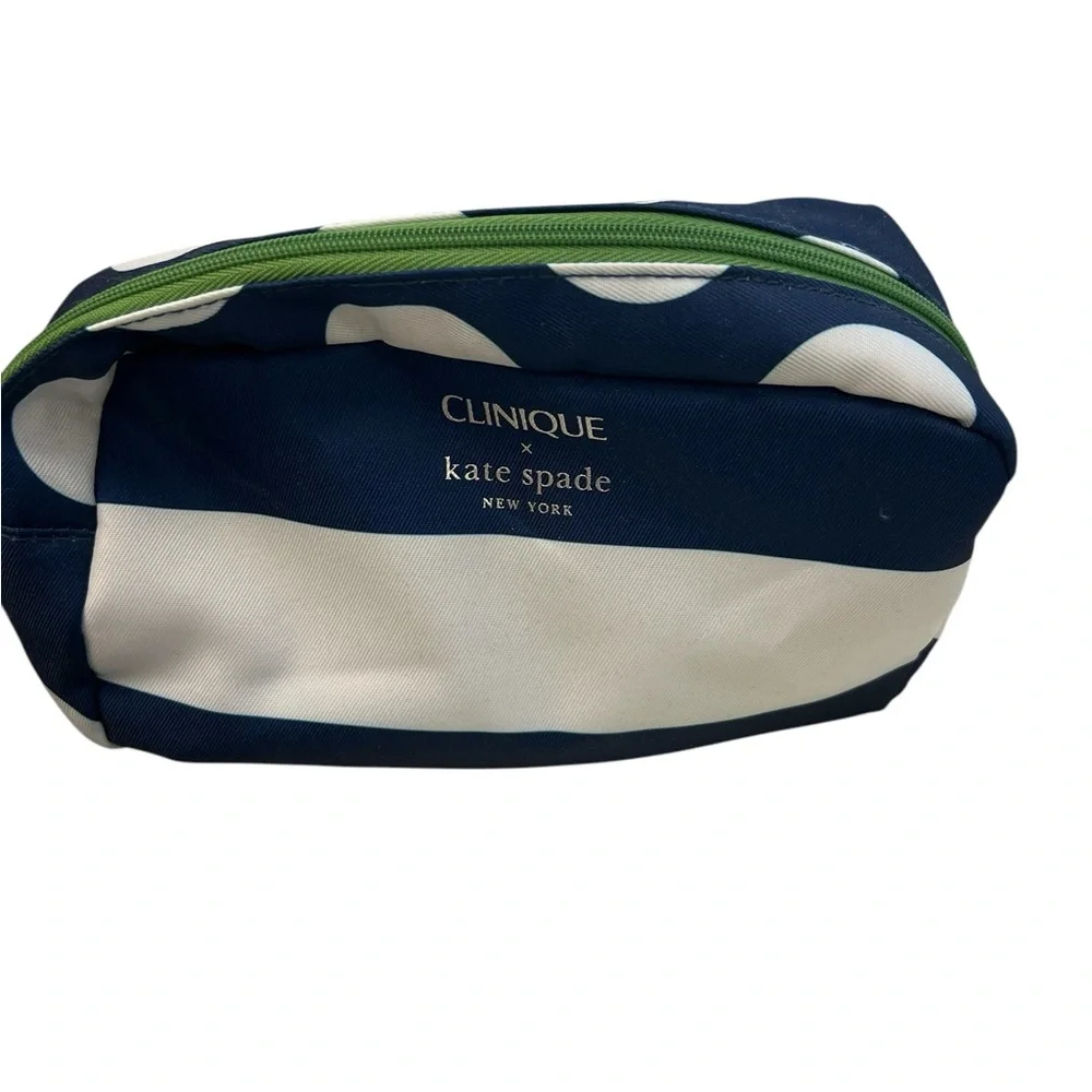 NWOT Clinique X Kate Spade Makeup Bag Navy Blue & White Stripes W/ Dots